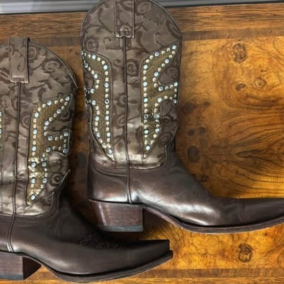 FRYE Daisy Duke Leather Cowboy Boots Bronze - Mid Calf Sz 8 M, EC - Picture 6 of 10